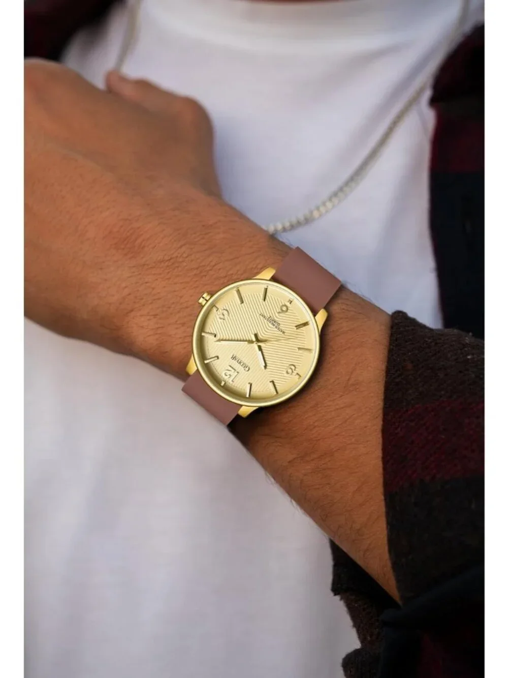 Men's Brown And Gold Analog Simple Ultra Thin Waterproof Minimalist Wrist Watch